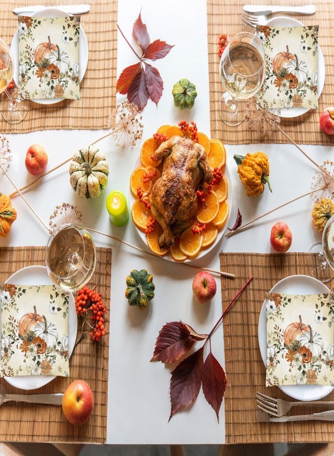 Janlaugh 100 Pcs Thanksgiving Paper Napkins Fall Cocktail Napkins Thanksgiving Disposable Beverage Autumn Guest Towel for Kitchen Bathroom Party Supplies(Autumn Pumpkin) - Image 4